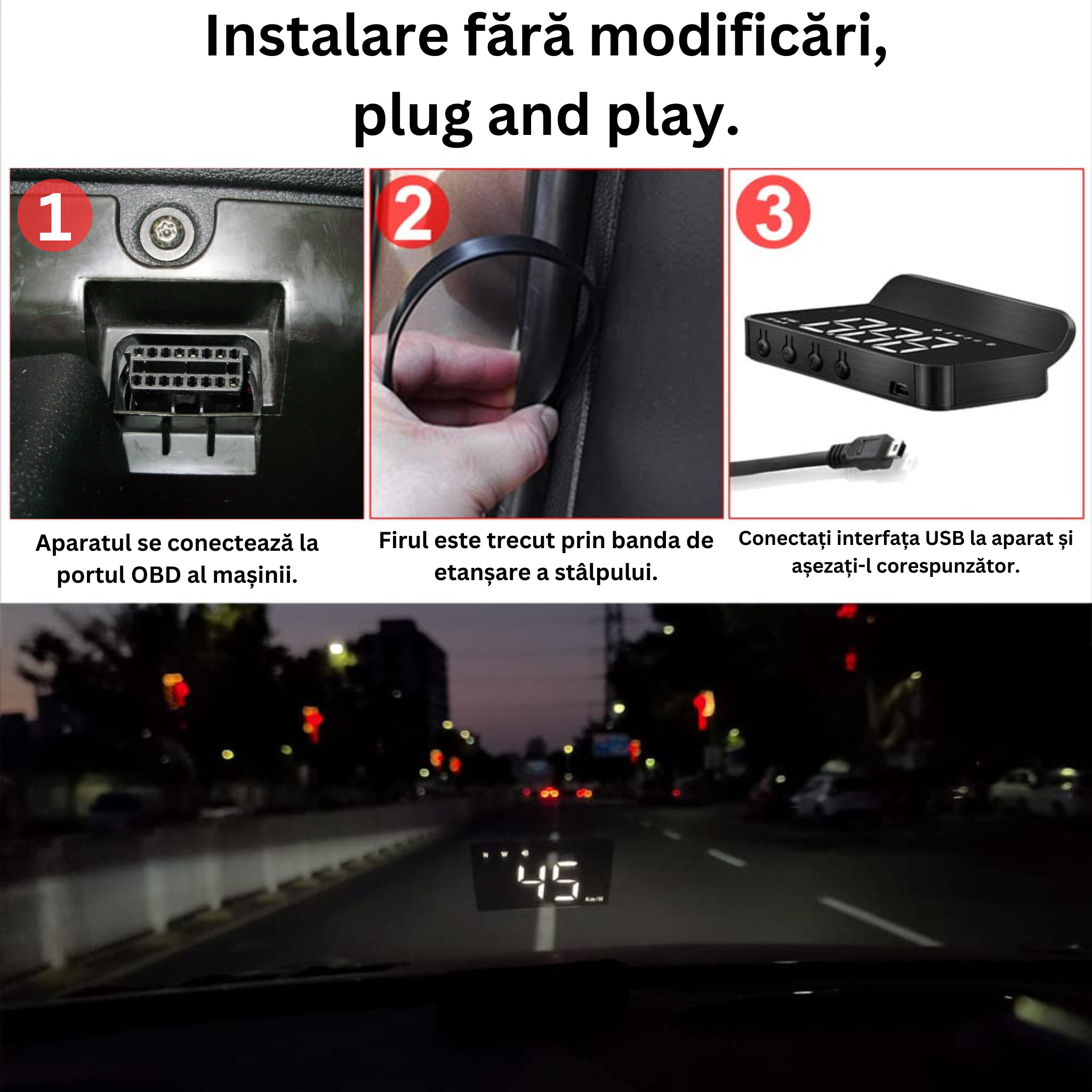 Vitezometru Digital Universal Cu Afișaj GPS Head-Up